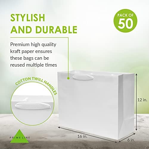 Prime Line Packaging White Gift Bags, 16x6x12 100 Pack, Retail Bags, Paper Shopping Bags with Handles Bulk - Image 4
