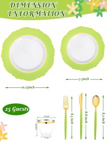 WDF 150Pcs Green Plates Disposable - Baroque Green and Gold Plates - 25Guest Plastic Dinnerware Ideal for Weding/Party/Birthday - Image 6