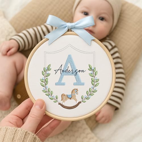 Embroidery Baby Name Sign, Personalized Welcome Baby Hoop Sign with Bow, Custom Baby Name Sign for Hospital, Infant Baby Shower Gifts New Parents (03) - Image 5