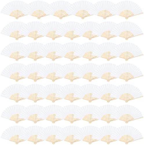 Aneco 48 Pieces Handheld Paper Fans Paper Folding Fans with Bamboos for Wedding Gift, Party, Home, DIY, White by Aneco