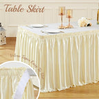 21ft Length Light Champagne Satin Table Skirt Rectangle Tables-Wrinkle Resistant Ruffle Table Skirting Glitter Teacher Desk Cover Skirt for Classroom Dorm Weddings Birthday Party Table Decorations - Image 4