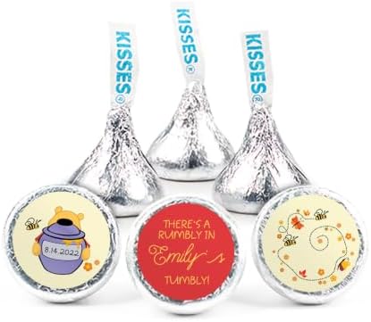 90ct Personalized Baby Shower Candy Party Favors Kisses with DIY Stickers, Bulk Chocolate - Winnie Bear Themed by JustCandy