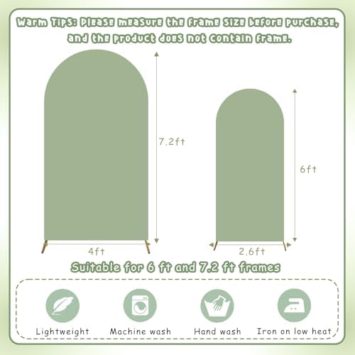 Sage Green Arch Backdrop Covers Set of 2(7.2Ft, 6Ft), Spandex Fitted Chiara Arch Stand Covers Backdrops for Wedding Baby Shower Birthday Graduation Photo Booth Props(Only Cover) - Image 5