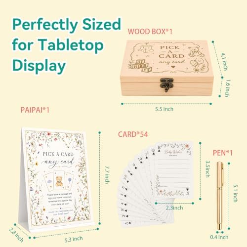 Baby Shower Guest Book, 54 Playing Cards, Wooden Box, Sign & Pen - Image 4