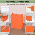 Mlyta 200 Pack 8x4.75x10 Inch Medium Orange Kraft Paper Gift Bags with Handles Bulk for Goodie Party Favor Brithday Grocery Shopping Business Wedding Retail Craft Treat To Go Return, Merchandise Sacks - Image 4