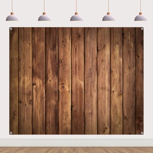 Wood Backdrop 10x8ft Brown Rustic Wooden Floor Panel Wall Fabric Photo Background for Baby Shower Birthday Wedding Western Party Banner Decorations Photography Supplies Polyester - Image 2