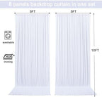 40x10ft White Backdrop Curtain for Wedding Parties Wrinkle Free Fabric White Drapes Backdrop Decoration for Baby Shower Birthday Photography Decoration 8 Panels, 5ft x 10ft - Image 5