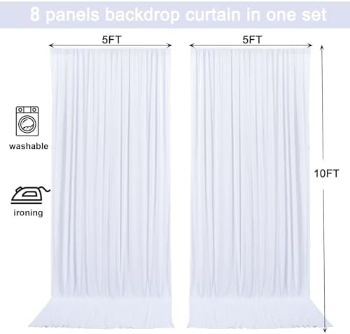 40x10ft White Backdrop Curtain for Wedding Parties Wrinkle Free Fabric White Drapes Backdrop Decoration for Baby Shower Birthday Photography Decoration 8 Panels, 5ft x 10ft - Image 5