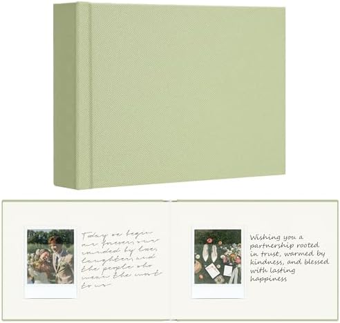 Vienrose Wedding Guest Book Journal for Polaroid, Wedding Registry Must Haves Things with 32 Blank Pages and Thick Paper, Linen Photo Album for Memory, Graduation, Dusty Sage Green by Vienrose