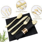 400 PCS Pre Rolled Cutlery Sets, Premium Gold Plastic Flatware Set Wrapped in Black Napkin, Disposable Cutlery Set with 100 Forks, 100 Knives, 100 Spoons, 100 Napkins for Wedding, Party, Dinner - Image 5