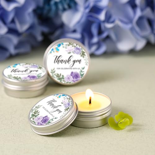 MTLEE 50 Pcs Purple Floral Wedding Candles Gift Favors for Guests 1 Oz - Image 2