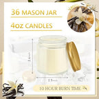 36 Pcs 4 Oz Mason Jar Candles, Vanilla Scented Soy Candles Bulk Set for Stress Relief and Relaxation, Great Favors for Wedding, Christmas, Housewarming Gifts (Gold, Vanilla, 36) - Image 2