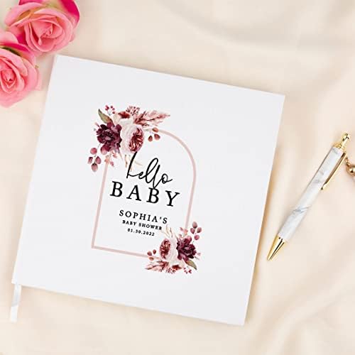 Andaz Press Personalized Baby Shower Guestbook with Gold Accents, Boho Arch Burgundy Florals Custom Guestbook, White Guest Sign-in Registry, 120 Pages 8.5" Memories Book for DIY Scrapbook Photo Album - Image 4