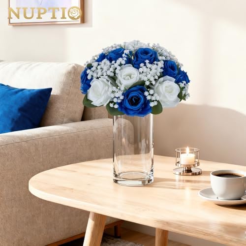 NUPTIO Flower Balls for Table Centerpieces: Royal Blue & White Fake Rose - Image 6