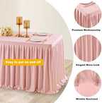 Wish Care Blush Pink Polyester Table Clothes for 8 Foot Rectangle Tables, Wrinkle Free Fitted Table Cover with Pleated Ruffle Table Skirt for Birthday Party Wedding Trade Show Event Display - Image 5