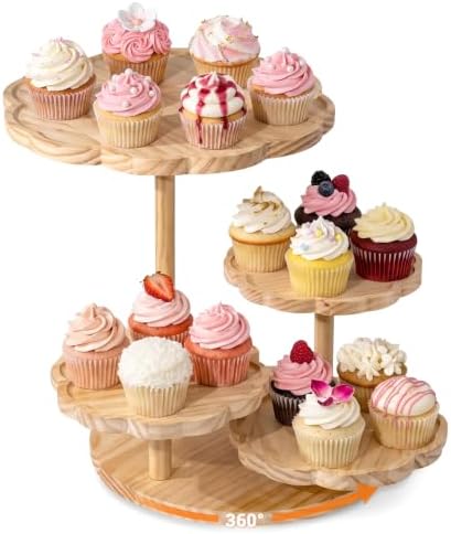 4-Tier Wood Petal Cupcake Stand, Holds up to 50 Cupcakes for Parties by DecorYc
