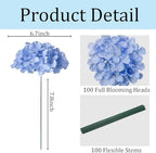 100 Pcs Faux Blue Hydrangea Artificial Flowers Bulk, Fake Silk Hydrangea Flowers Heads with Stems for Wedding Decorations Garden Party Baby Shower Porch Home Decor Table Centerpieces - Image 3