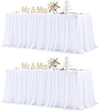 White Table Cloth 8 Foot Rectangle Spandex Table Covers 8ft Fitted Tulle Tablecloth Rectangular Desk Skirt Stretch Table Cloths Covers Party Banquet Birthday Baby Shower Wedding Table Cloth, 2 Pack by HBBMAGIC