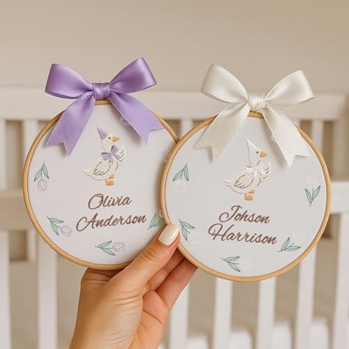 Embroidery Baby Name Sign, Personalized Welcome Baby Hoop Sign with Bow, Custom Baby Name Sign for Hospital, Infant Baby Shower Gifts New Parents (04) - Image 3