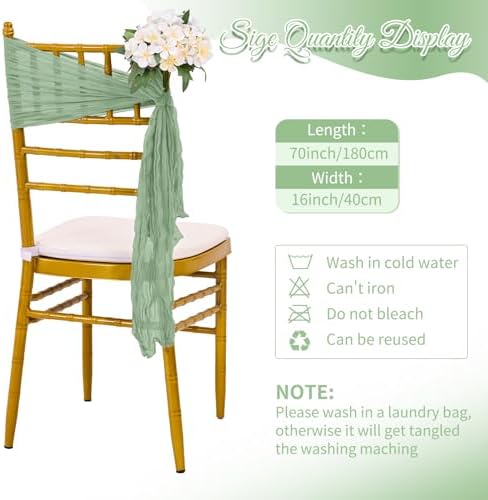60 PCS Sage Green Chair Sashes Cheesecloth Sashes Rustic Chair Decorative Bows Designed ChairCover for Wedding Banquet Party Aisle Home Kitchen Decoration (16 x 70 inch) - Image 4