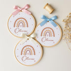 Embroidery Baby Name Sign, Personalized Welcome Baby Hoop Sign with Bow, Custom Baby Name Sign for Hospital, Infant Baby Shower Gifts New Parents (07) - Image 2