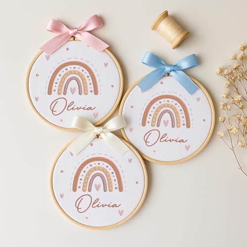 Embroidery Baby Name Sign, Personalized Welcome Baby Hoop Sign with Bow, Custom Baby Name Sign for Hospital, Infant Baby Shower Gifts New Parents (07) - Image 2