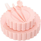 150Pcs Pink Plastic Plates Heavy Duty Dinnerware Set for Party by WWONDERFUL