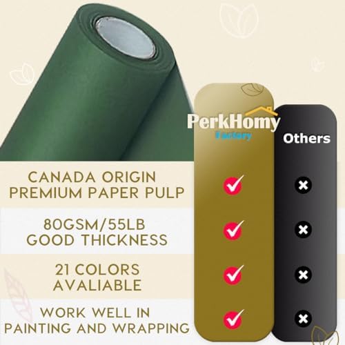 PerkHomy 24" x 2,400" (200') Dark Green Kraft Paper Roll for Craft Bulletin Board Paper Art Table Covering Crafting Gift Wrapping Bouquet Packing Parcel 80GSM 55LB (Dark Green, 24" x 200') - Image 3