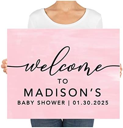 Andaz Press Personalized Large Canvas Baby Shower Welcome Sign, 16 x 20 Inches, Minimal Baby Pink, Guestbook Alternative, Custom Baby Shower Sign, for Baby Shower, Baby Sprinkle - Image 3