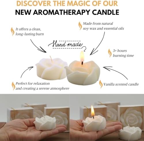 White Rose Shaped Scented Soy Wax Candle Favors (12 Pieces) with Seal Wax and Dried Flowers – Vanilla Scented, Wax Stamp for Bridal and Baby Showers, Birthday Parties, Wedding Decorations - Image 3