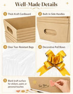12 Pack Baskets for Gifts Empty, 10 x 7” Thick Kraft Trays with Bags & Bows - Image 3