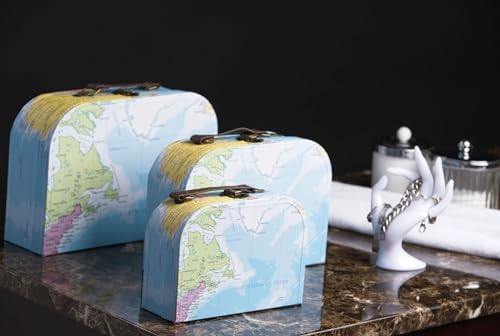 wald imports - Set of 3 Paperboard Suitcases -Decorative Storage Boxes - Suitcase Set for Decoration, Storage, and More (Blue Map) - Image 3