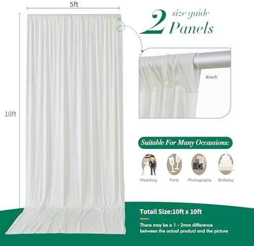10 ft x 10 ft Wrinkle Free Ivory Backdrop Curtain for Wedding Parties, Polyester Ivory Photo Backdrop Drapes 2 Panels 5x10ft for Baby Shower Photoshoot Engagement Birthday Party Photography Background - Image 5
