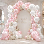 Pearl Pink White Balloons Double Stuffed Pastel Light Pink Balloon Arch Kit With Long Balloons for Baby Shower Birthday Bridal Wedding Princess Party Decorations by Corvani