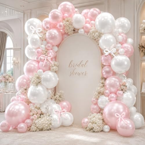 Pearl Pink White Balloons Double Stuffed Pastel Light Pink Balloon Arch Kit With Long Balloons for Baby Shower Birthday Bridal Wedding Princess Party Decorations by Corvani