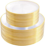 PULOTE 100PCS Clear and Gold Plastic Plates - Heavy Duty Clear Disposable Plastic Plates With Gold Trim for Wedding&Party Include 50 Dinner Plates, 50 Dessert Plates by PULOTEpartywareWesupplyproductsandyouenjoylife