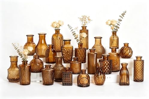 Mini Bud Vases As Wedding Centerpieces for Tables,Clear Bud Vases for Flowers,Small Flower Vases Suitable for Birthday Party,Anniversary,Wedding Reception,Baby Shower (Amber, 24PCS) by Unknown