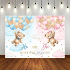 Bear Gender Reveal Backdrop 8x6ft We Can Bearly Wait Gender Reveal Party Decorations Background Pink or Blue Bear Theme Banner Photo Booth Prop - Image 5