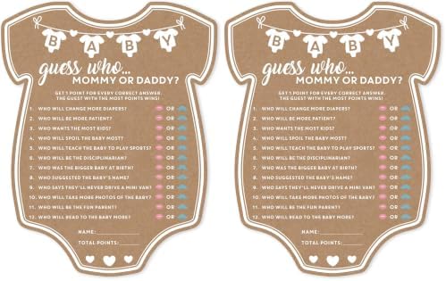 Party Hearty Baby Shower Games, Guess Who Mommy or Daddy - Kraft Onesie (Pack of 2) by PartyHearty