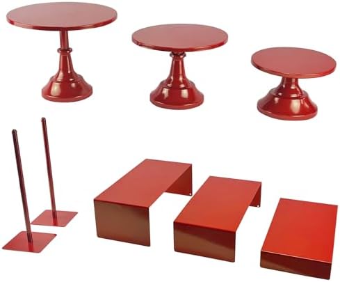 Set of 8 Red Cake Stands Donut Holder Round Metal Dessert Display Risers by FESTLOVE