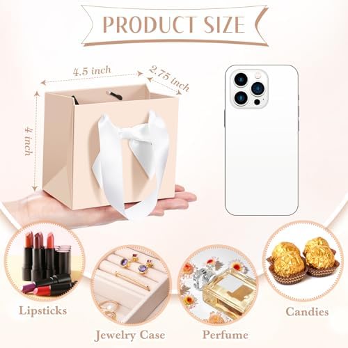 Kolldenn 50 Pcs Small Light Pink Gift Bags Bulk with Bow Ribbon Handles - Image 5