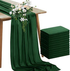 Horbaunal 12 Pack Dark Green Chiffon Table Runners 10FT, 29x120 Inches by Horbaunal