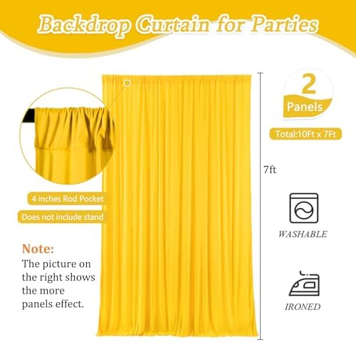 10 x 7 Feet Yellow Backdrop Curtain for Partie, Background Curtains for Photoshoot, Birthday, Wedding, Halloween, Thanksgiving, Christmas Day, New Year Party Decorations 5Ft x 7Ft, 2 Panels - Image 2