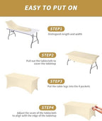 Fixwal 3 Pack 8FT Ivory Tablecloth Rectangle Spandex Fitted Table Cover - Image 5