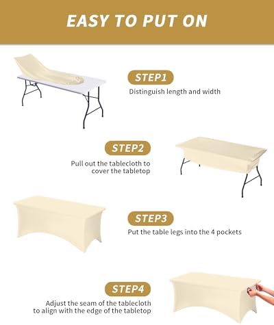 Fixwal 6 Pack 6FT Ivory Tablecloth Rectangle Spandex Fitted Table Cover - Image 5