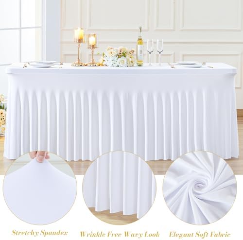 4 Pack White Table Cloth for 6 Foot Rectangle Tables Spandex Fitted Tablecloth 6ft Stretch Table Covers Skirt White Banquet Tablecloths Wrinkle Free Tablecloth for Party Wedding Birthday Event - Image 5