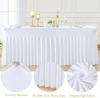 gogoparti 2 Pack Spandex White Fitted Table Cloth for 6ft Rectangle Tables White Stretch Tablecloth Table Covers Skirt Banquet Wrinkle Free Tablecloths for Parties Wedding - Image 6