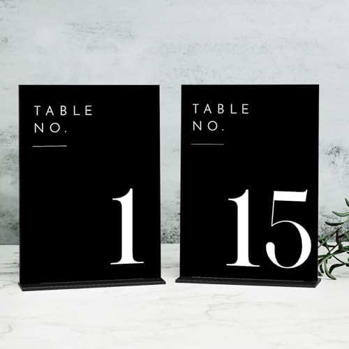 Wedding Black Table Numbers 1-15 with Stands, 5"x7" Black Acrylic Table Numbers with White Font for Wedding Party Reception (1-15, 5"x7") by JINMURY