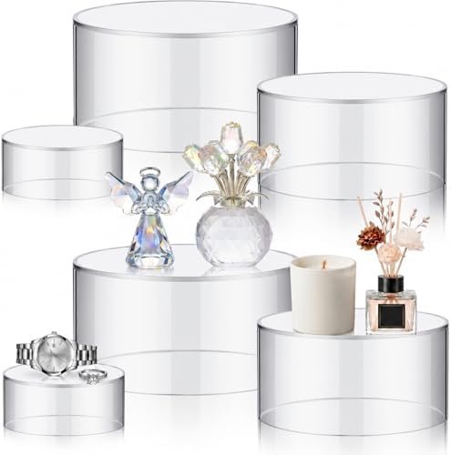 Jerify 6 Pcs Acrylic Riser Display Stands 5.91" 5.12" 3.54", Clear Round by Jerify