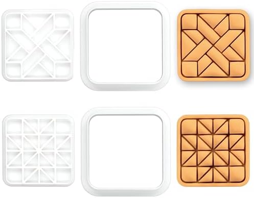 BAKERLOGY LeMoyne Star Quilt Block & Woven Star Quilt Block Mini Cookie Cutters & Stamps Set (2pcs) – Patchwork Quilting Fondant Cutter for Sewing & Craft Baking, Biscuit Cupcake Decoration Tool by Bakerlogy